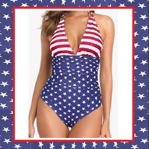 Holipick Other - NWT Patriotic Print Halter/Dual Look Swimsuit